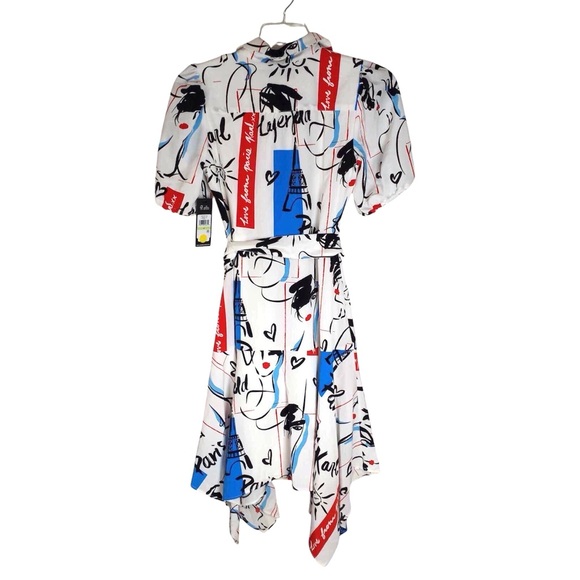 KARL LAGERFELD PARIS White Logo Sketch Print Short Sleeve Shirtdress Size 4 - Picture 3 of 10